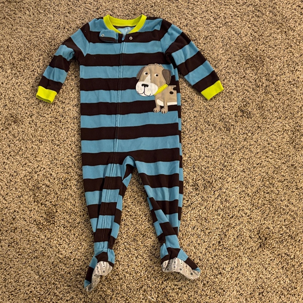 Carter's Blue and Black Striped Footie with Dog Design